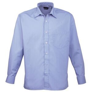 Premier Mens Long Sleeve Formal Plain Work Poplin Shirt / Mid Blue